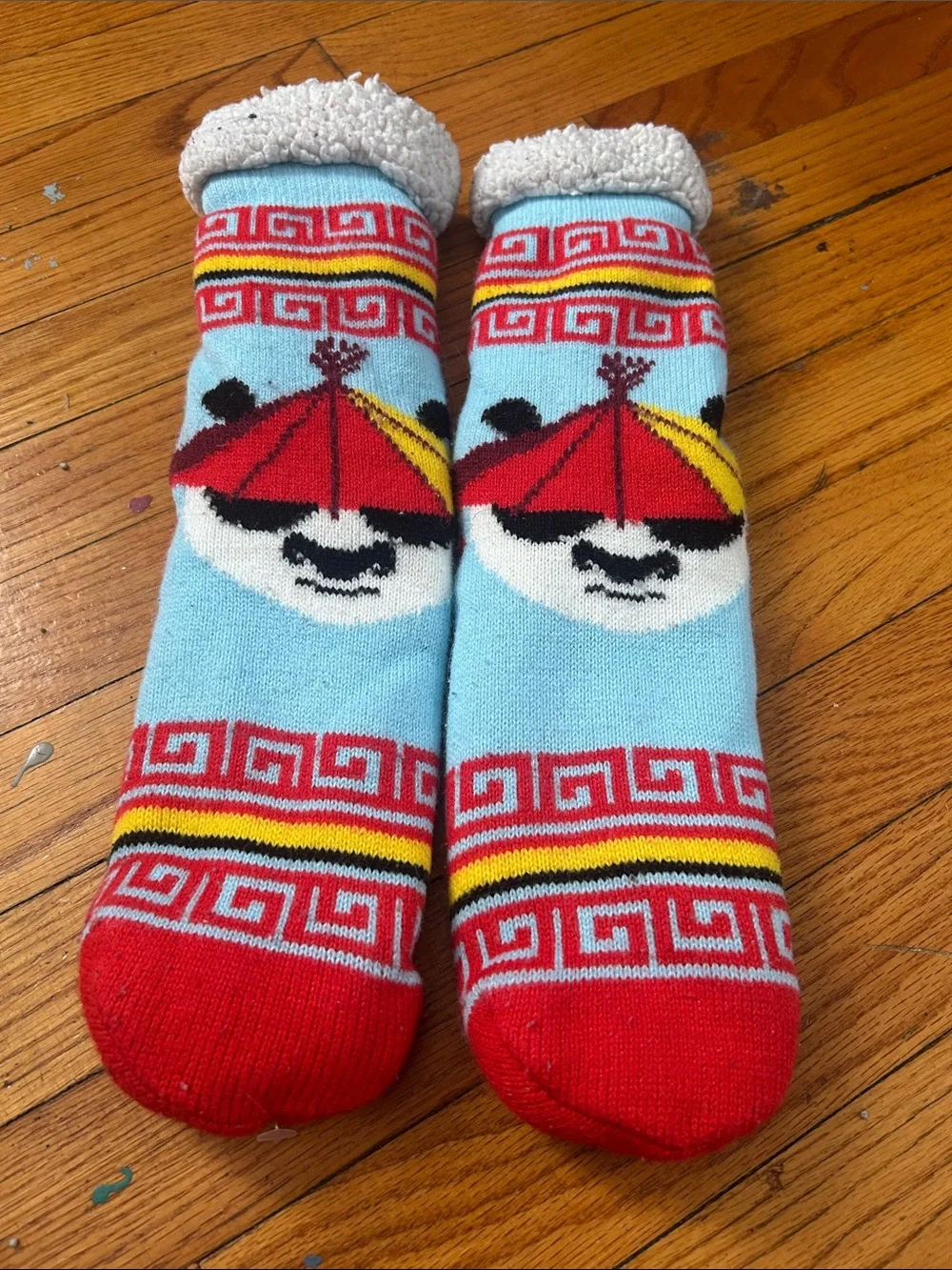 Cozy Light Blue & Red Panda Slipper Socks